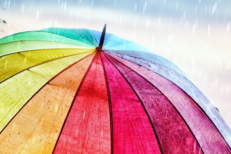 Colourful umbrella on a rainy day
